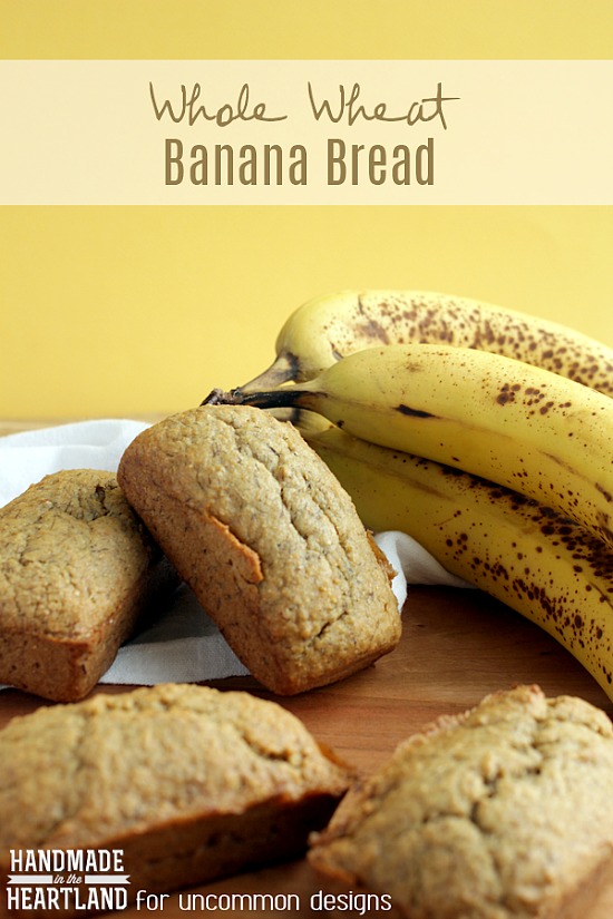 A yummy treat! Whole wheat banana bread recipe makes the perfect weekend breakfast or nighttime treat. Add a cold glass of milk and perfection! #recipe #bread #bananabread #bread