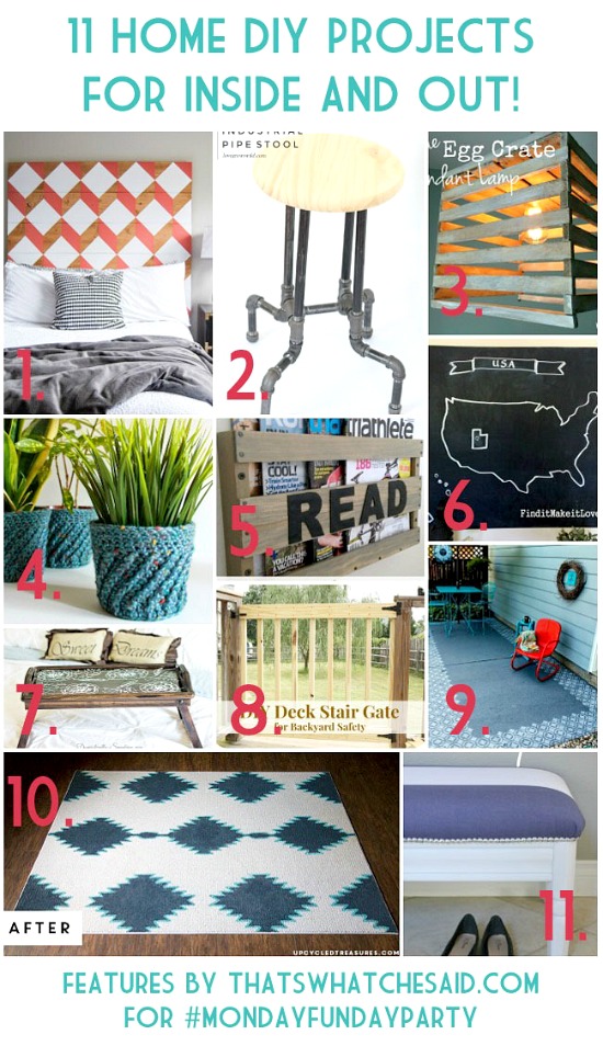 11 Home DIY Projects for inside and outside from the Monday Funday link party! 
