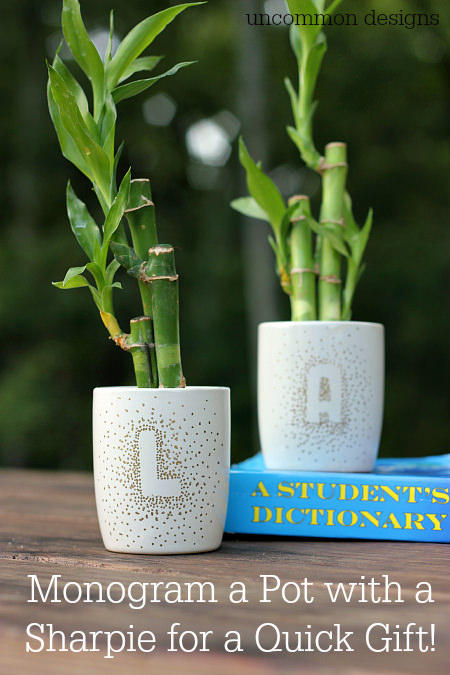 Sharpie Monogrammed Pots with Bamboo... wishing everyone luck during the Back to School frenzy!  via Uncommon Designs