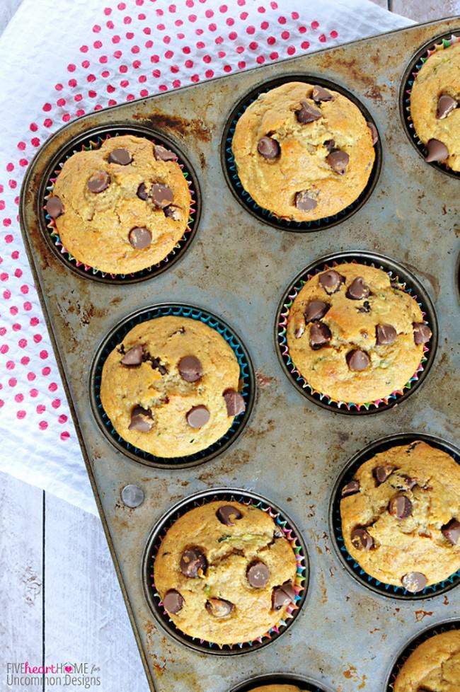 Whole Wheat Zucchini Banana Muffins... so good with Chocolate Chips, too!  via Uncommon Designs