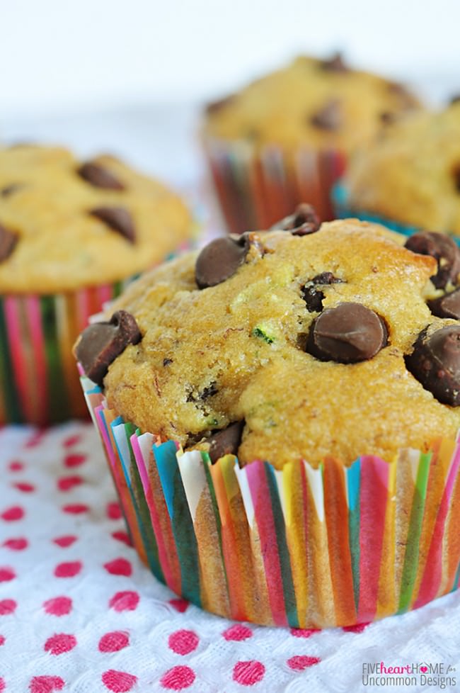 Whole Wheat Zucchini Banana Muffins... so good with Chocolate Chips, too!  via Uncommon Designs