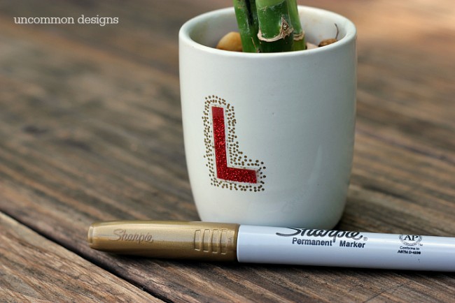 Sharpie Monogrammed Pots with Bamboo... wishing everyone luck during the Back to School frenzy!  via Uncommon Designs