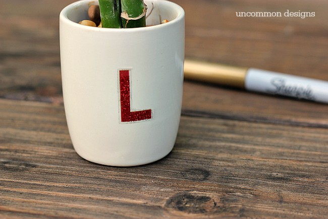 Sharpie Monogrammed Pots with Bamboo... wishing everyone luck during the Back to School frenzy!  via Uncommon Designs