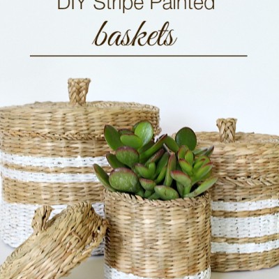 DIY Stripe Painted Baskets