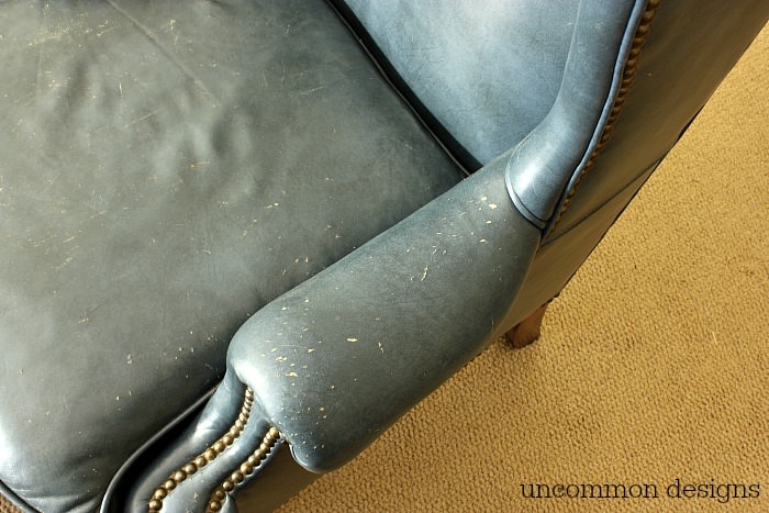 How to paint a leather chair with  a few bottles of craft paint.  This metallic silver chair was a cinch to do! Uncommon Designs