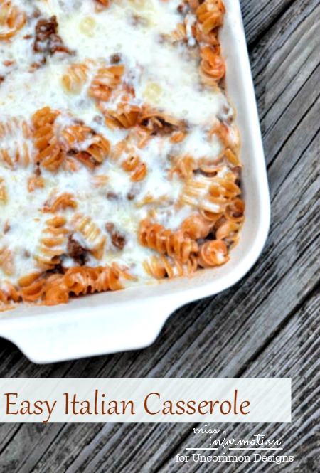 Easy Italian Casserole Recipe.  A simple recipe for those busy school nights!  ~ Uncommon Designs 