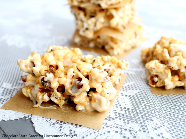 Mix up a few of your favorite treats with these Caramel Popcorn Marshmallow Treats via Uncommon Designs