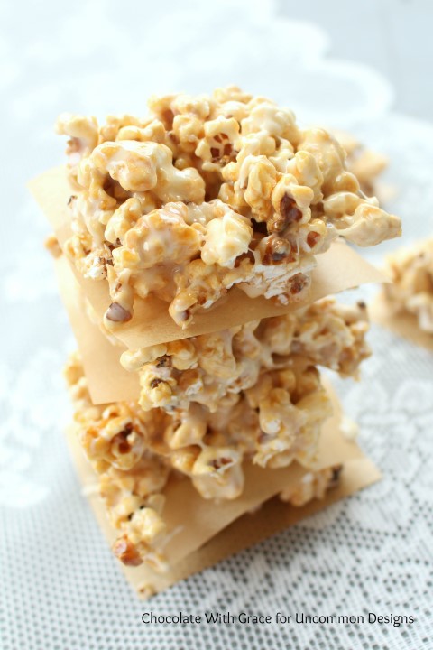 Mix up a few of your favorite treats with these Caramel Popcorn Marshmallow Treats via Uncommon Designs
