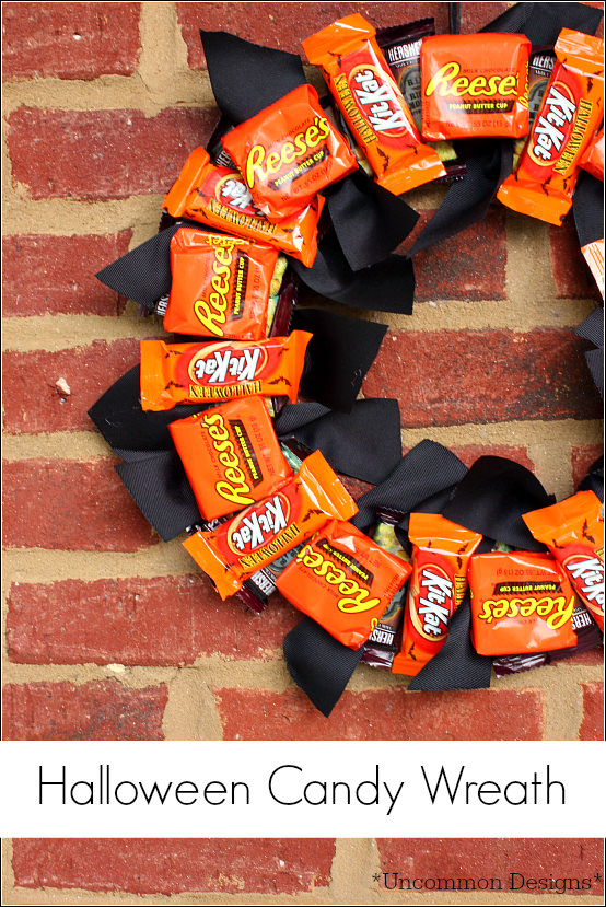 This year I am going to Boo! my neighbor with a super easy Halloween Candy Wreath! ~ Uncommon Designs
