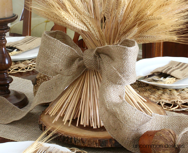 DIY Wheat Bundle Fall Centerpiece via Uncommon Designs