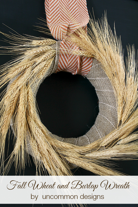 A beautiful Fall Wreath with burlap, fabric, and wheat!