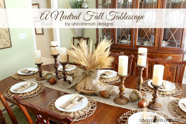 A beautiful fall or Thanksgiving tablescape using neutral colors via uncommon designs