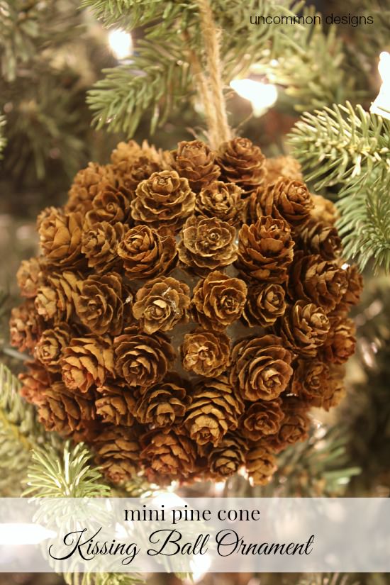 Adorable Mini Pine Cone Kissing Ball Ornament via Uncommon Designs #christmasornament
