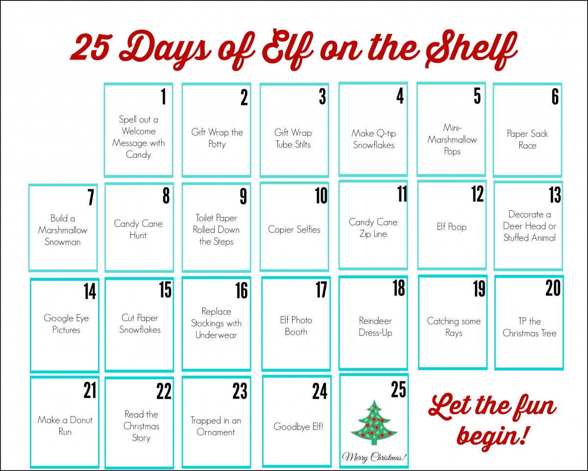 Elf on the Shelf Printable Calendar