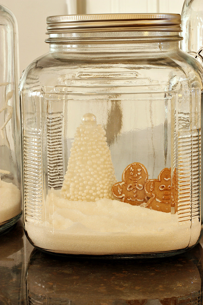 Make White Christmas Trees with Sprinkles and display them in a Mason Jar for the perfect Christmas Kitchen by Uncommon Designs 