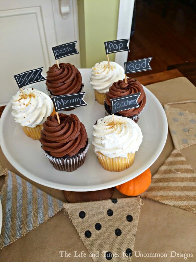 Show what you are grateful for in the sweetest way... Thanksgiving Cupcakes via Uncommon Designs 