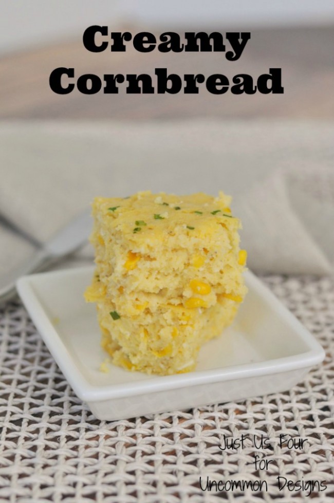 This creamy cornbread recipe is so simple and will warm you up on these cold winter day! via Uncommon Designs 