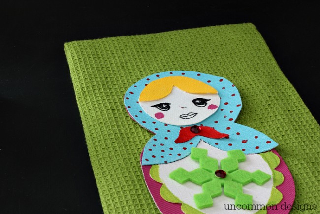 Matryoshka Doll Christmas Kitchen Towel for holiday fun and a great gift idea from Uncommon Designs 