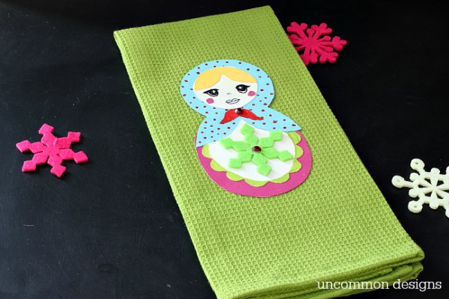 Matryoshka Doll Christmas Kitchen Towel for holiday fun and a great gift idea from Uncommon Designs 