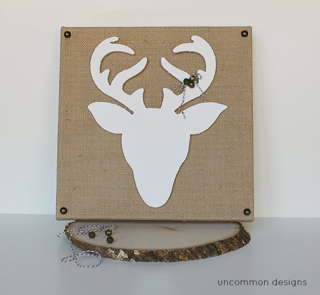 Create a snow covered Reindeer Silhouette Burlap Canvas for your Christmas Decor using Snow-tex in your home via Uncommon Designs.
