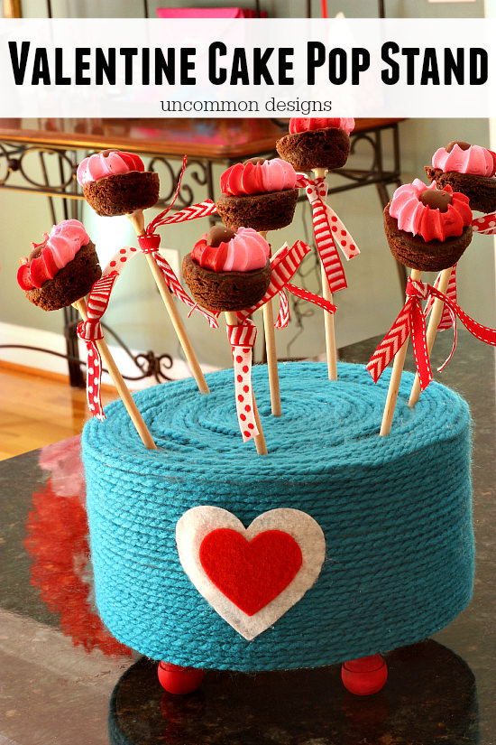 Valentine Cake Pop Stand made with a yarn wrapped Make It Fun Foam Cake Round! by Uncommon Designs 