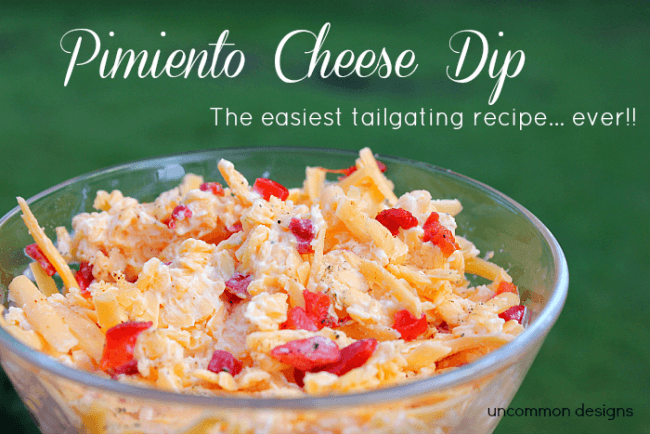 Yummy Pimiento Cheese Dip via Uncommon Designs perfect for your next football tailgate party