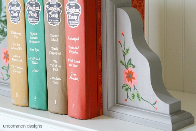 Create organization and custom home decor! These Painted Wooden Corbel Bookends will be the stars of your shelf via Uncommon Designs #decoartprojects