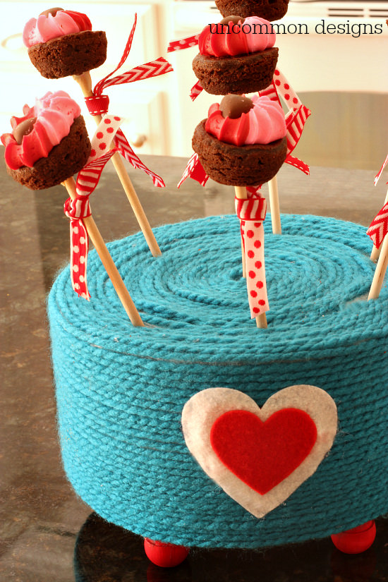 Valentine Cake Pop Stand made with a yarn wrapped Make It Fun Foam Cake Round! by Uncommon Designs 