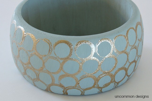 Create a beautiful Modern Geometric Painted Wooden Bangle via Uncommon Designs. A gorgeous statement piece of jewelry.
