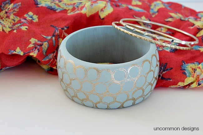 Create a beautiful Modern Geometric Painted Wooden Bangle via Uncommon Designs. A gorgeous statement piece of jewelry.