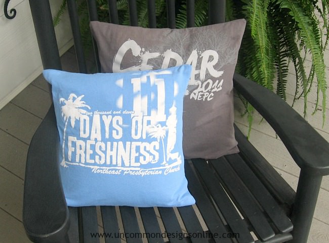 Create fun throw pillows from old t-shirts for a fun whimsical home decor item via Uncommon Designs.