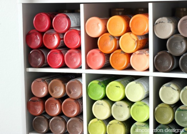 Organize all of those tiny bottles of craft paint with this simple solution from Uncommon Designs 