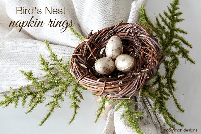 How to make simple Bird's Nest Napkins rings for Spring or Easter via Uncommon Designs