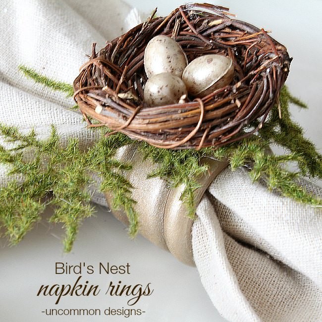 How to create adorable Bird's Nest Napkin Rings from Uncommon Designs.