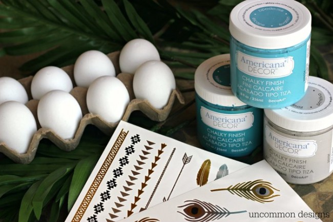 Add a little paint and a temporary tattoo for these gorgeous modern Easter eggs by Uncommon Designs