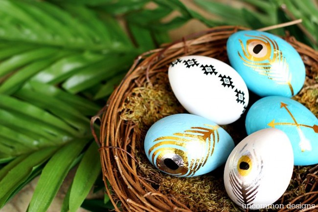 Add a little paint and a temporary tattoo for these gorgeous modern Easter eggs by Uncommon Designs 