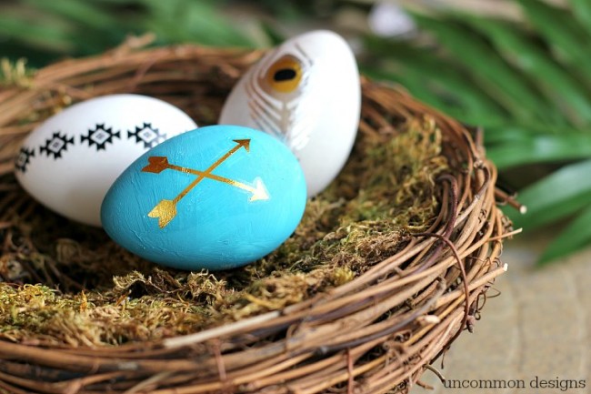 Add a little paint and a temporary tattoo for these gorgeous modern Easter eggs by Uncommon Designs