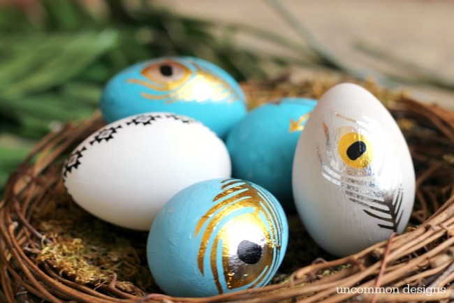 Add a little paint and a temporary tattoo for these gorgeous modern Easter eggs by Uncommon Designs 