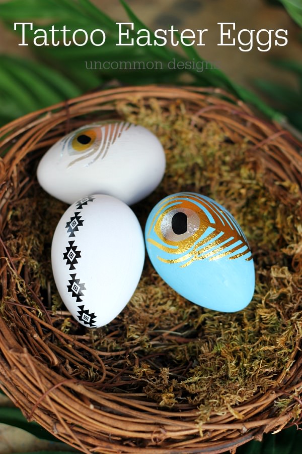 Add a little paint and a temporary tattoo for these gorgeous modern Easter eggs by Uncommon Designs 