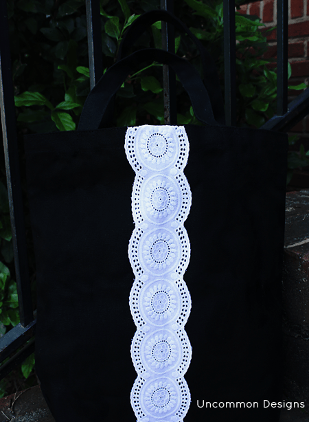 Make a lace embellished tote bag for a gorgeous gift idea for Uncommon Designs 