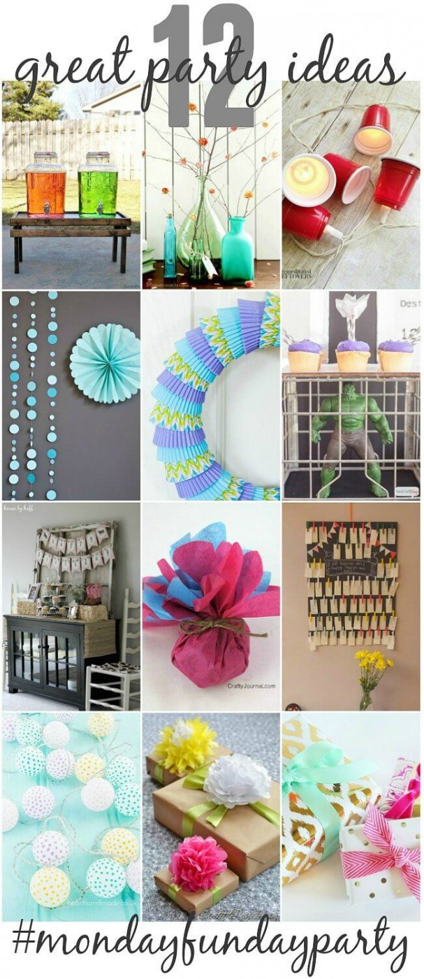 12 Great Party ideas to set a festive mood at your next party or event! From Monday Funday via Uncommon Designs.