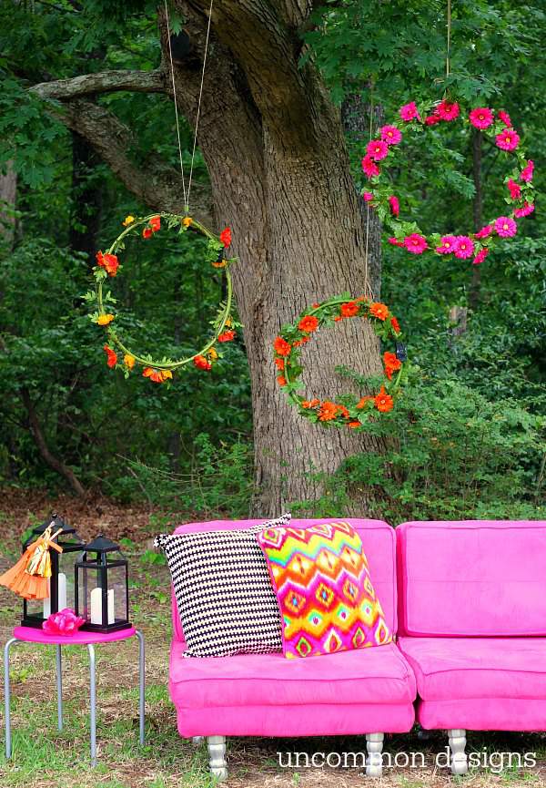 Make a lit photo backdrop with flowers and hula hoops!  A simple step by step tutorial by Uncommon Designs 