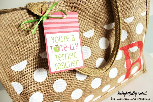 Teacher Appreciation Gift Printables and Burlap Tote Bag via Uncommon Designs