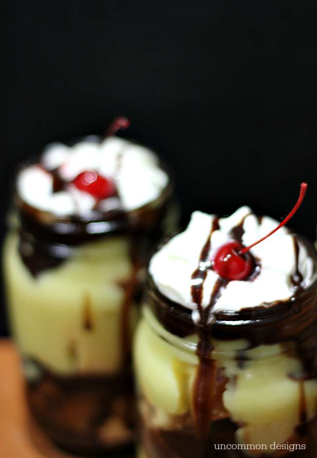 Individual Boston Cream Trifles.  Because no one should have to share a Boston Cream Pie trifle!  A Mason Jar Dessert by Uncommon Designs 