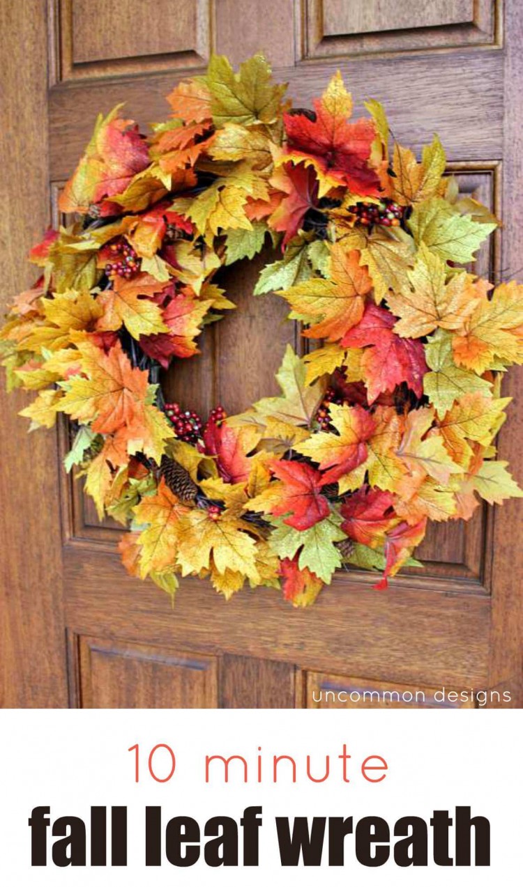 Make a fall leaf wreath in just minutes! Grab a few garlands and a grapevine wreath and you can create this beauty with Uncommon Designs 