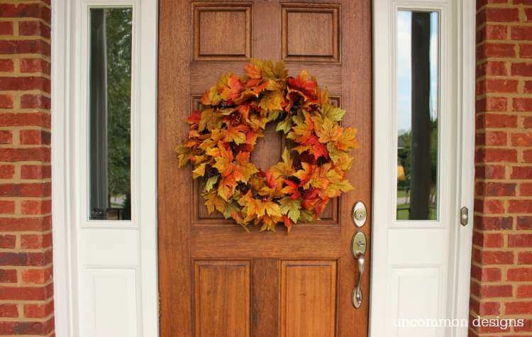 Make a fall leaf wreath in just minutes! Grab a few garlands and a grapevine wreath and you can create this beauty with Uncommon Designs 