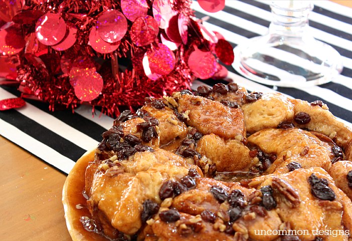Make Ahead Monkey Bread  Recipe with Pecans and Raisins. Prepare the night before and just cook it on Christmas morning!  | Uncommon Designs 