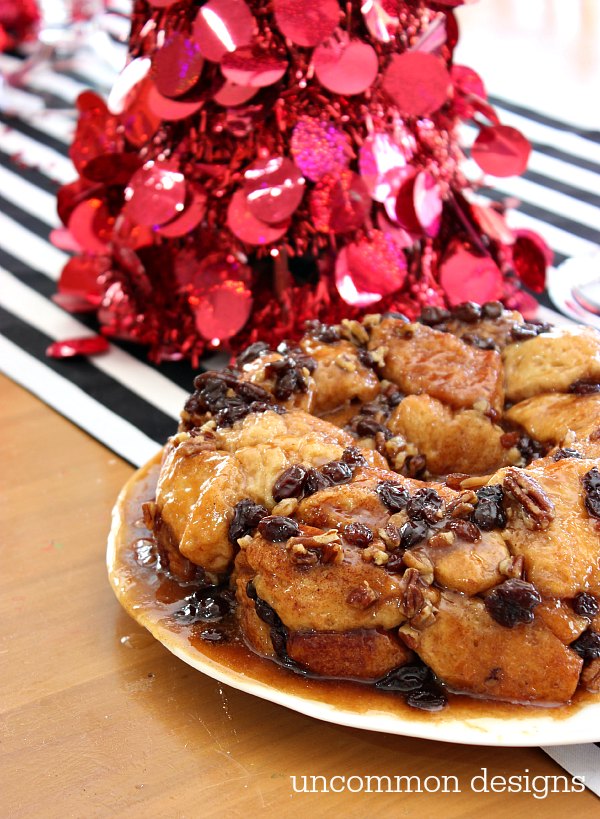 Make Ahead Monkey Bread  Recipe with Pecans and Raisins. Prepare the night before and just cook it on Christmas morning!  | Uncommon Designs 