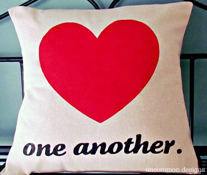 DIY Stenciled Valentine Heart Pillow via Uncommon Designs