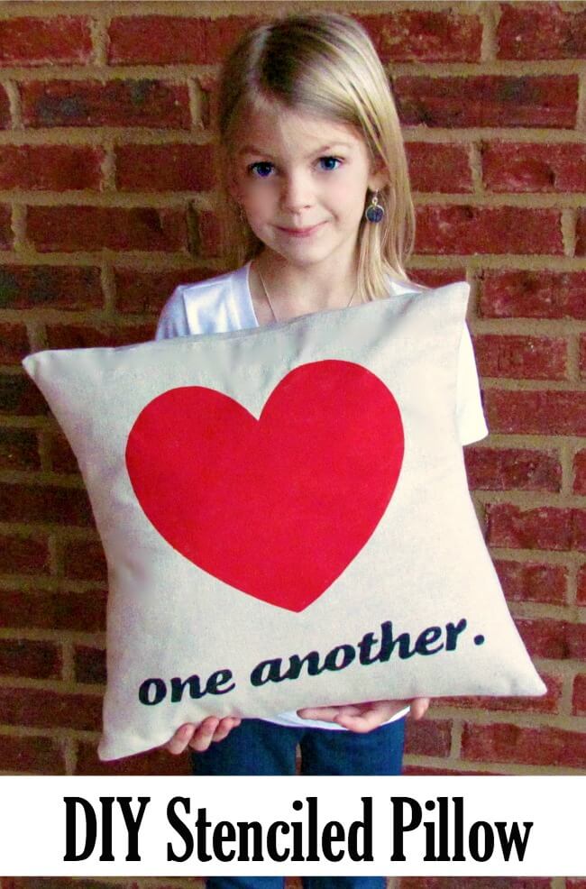 DIY Stenciled Valentine Heart Pillow via Uncommon Designs